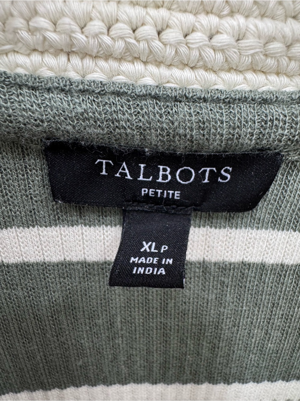 Talbots crotchet trim ladies green white stripe top blouse Sz XL petite - Picture 6 of 6